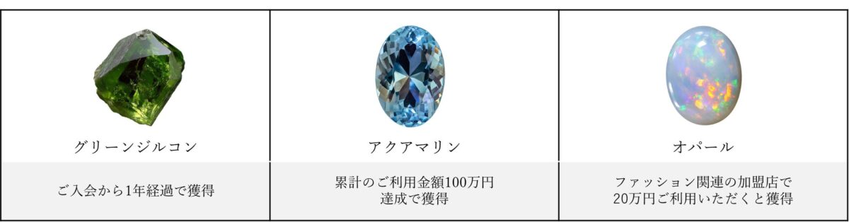 ダイナースクラブHISTORY 獲得できるバーチャルジュエルの一例