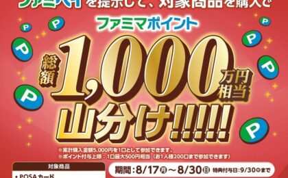 ファミマ、POSAカード5,000円以上購入で最大10%還元