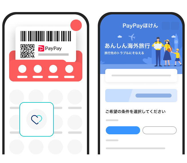 PayPayアプリから「あんしん海外旅行」に加入する画面イメージ